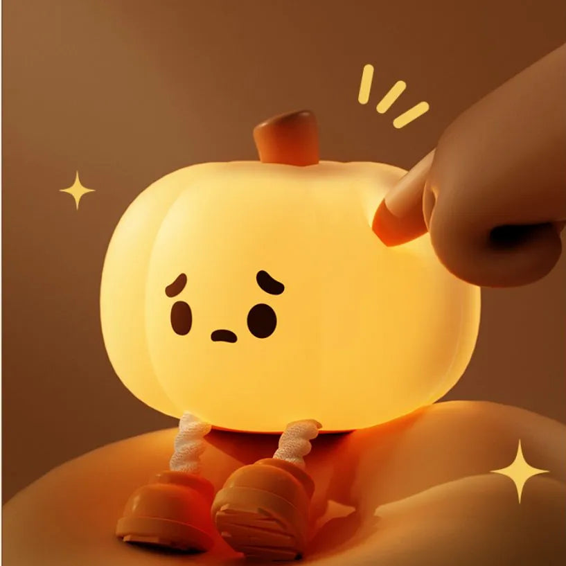 Cute Glow: Rechargeable Pumpkin Night Light - Soft Silicone Lamp with Touch Dimming