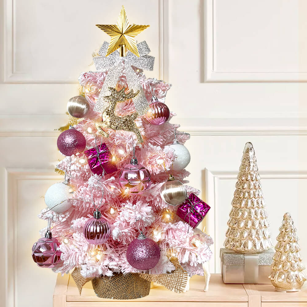 2ft Mini Noel Ağacı, Işıklı Yapay Küçük Masa Üstü Noel Dekorasyonu, Zarif Dekor ve Noel Süsleri