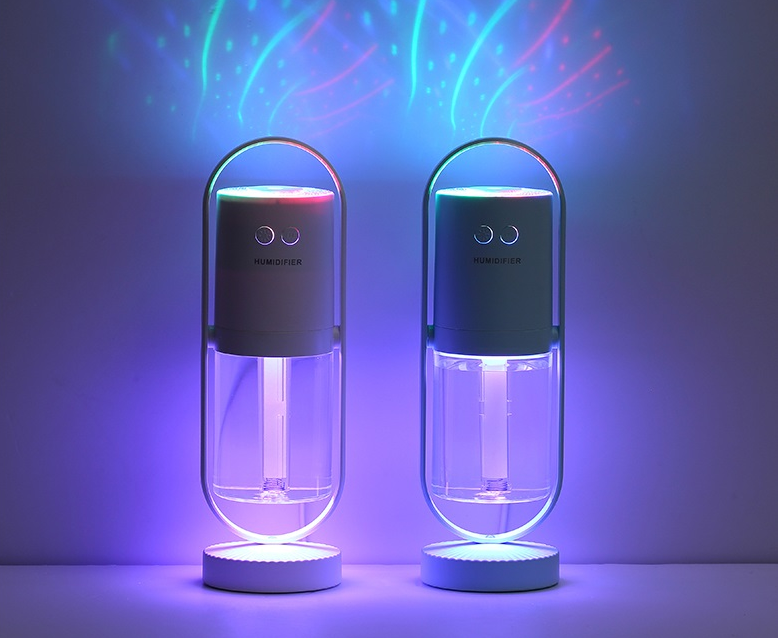 LED Projection Night Light USB Humidifier - 360° Rotary Atomization, Mini Office Air Purifier
