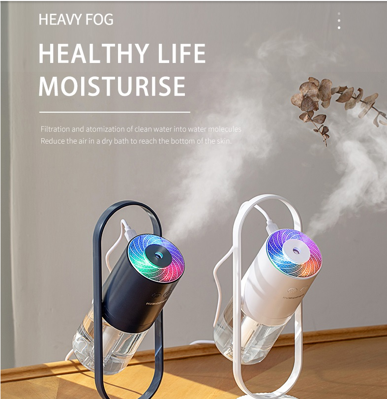 LED Projection Night Light USB Humidifier - 360° Rotary Atomization, Mini Office Air Purifier
