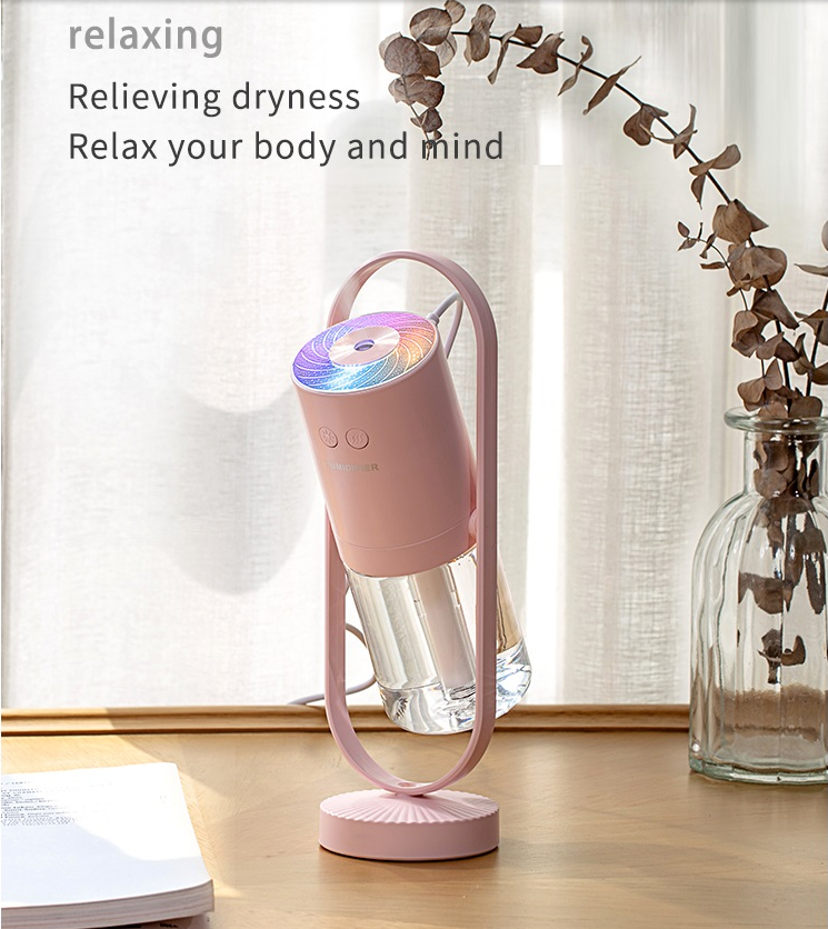 LED Projection Night Light USB Humidifier - 360° Rotary Atomization, Mini Office Air Purifier
