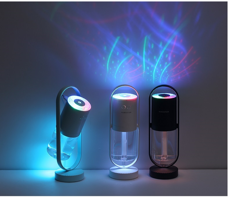LED Projection Night Light USB Humidifier - 360° Rotary Atomization, Mini Office Air Purifier