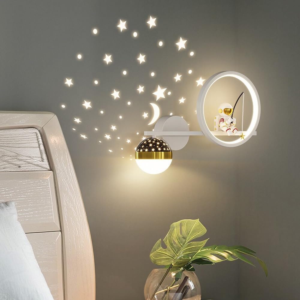 Kids Astronaut Moon Star Projection Sky Ball Wall Lamp - Bedroom Bedside Decor