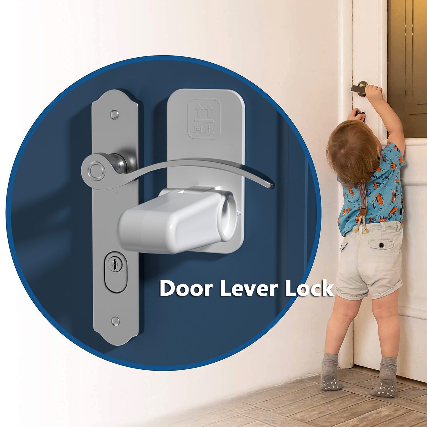 KeyGuard Child and Pet Safety Door Lever Lock with Anti-theft Feature and Door Stops