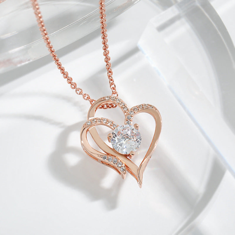 Zircon Double Love Heart-shaped Necklace with Rhinestone