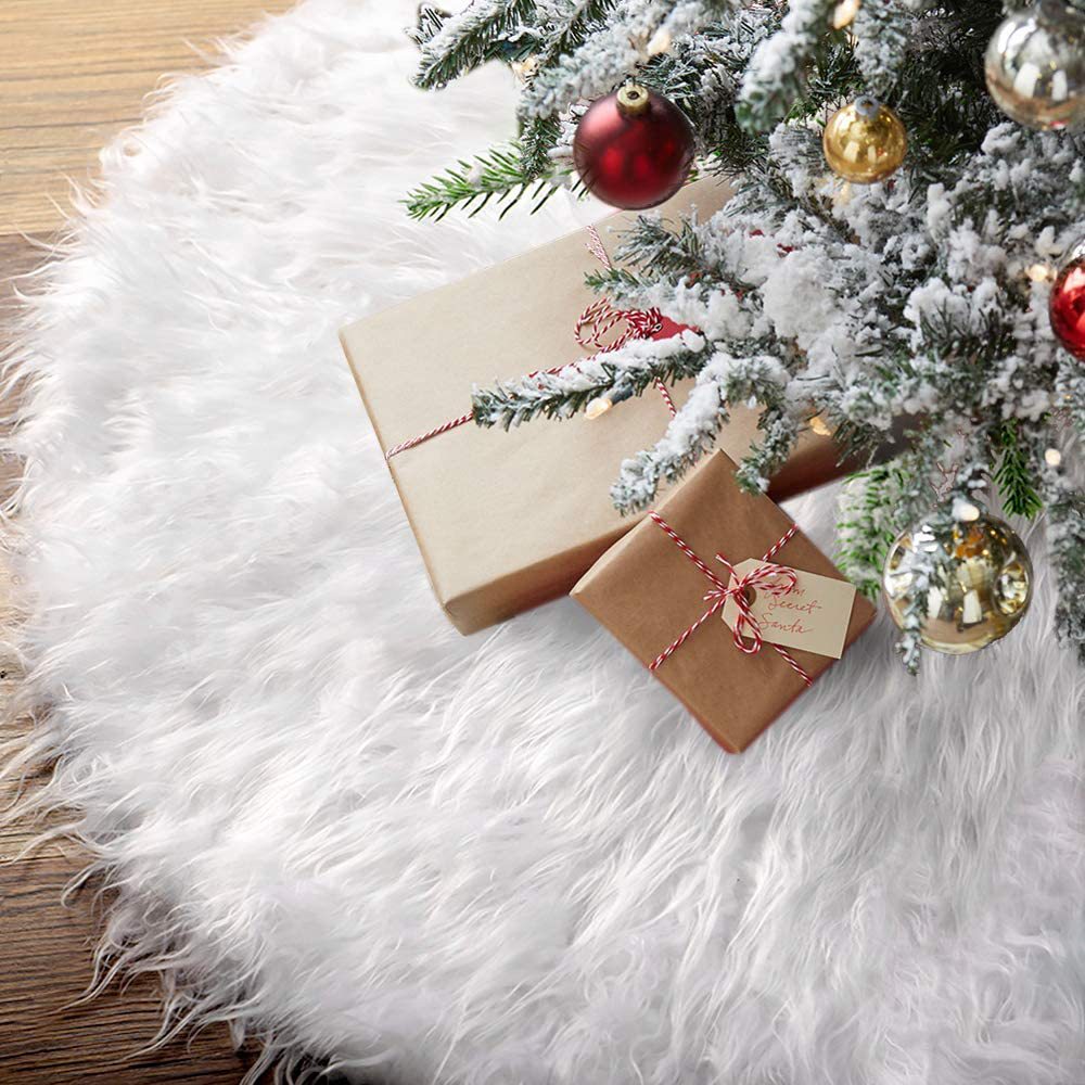 Karlı Elegance Beyaz Yılbaşı Ağacı Etek, Mutlu Noeller Süslemeleri için Peluş Kürk Halı