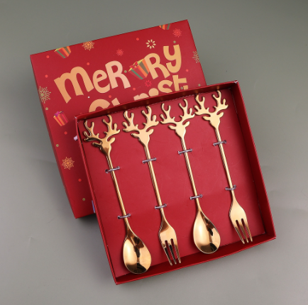 Christmas Dessert Spoon Fruit Fork Set