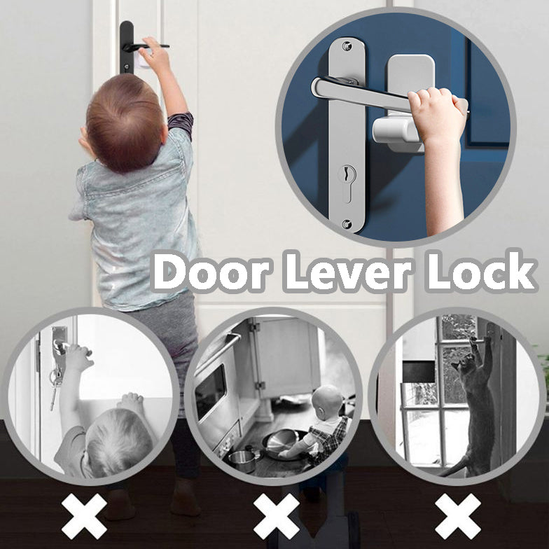 KeyGuard Child and Pet Safety Door Lever Lock with Anti-theft Feature and Door Stops