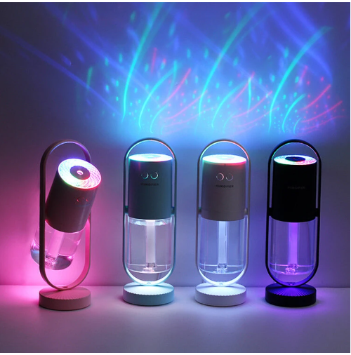 LED Projection Night Light USB Humidifier - 360° Rotary Atomization, Mini Office Air Purifier