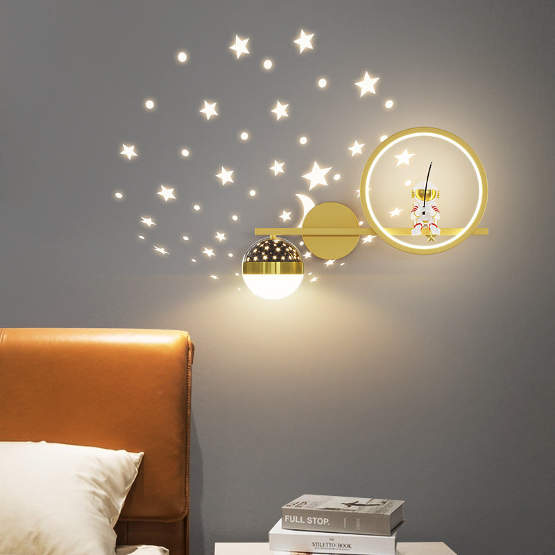 Kids Astronaut Moon Star Projection Sky Ball Wall Lamp - Bedroom Bedside Decor