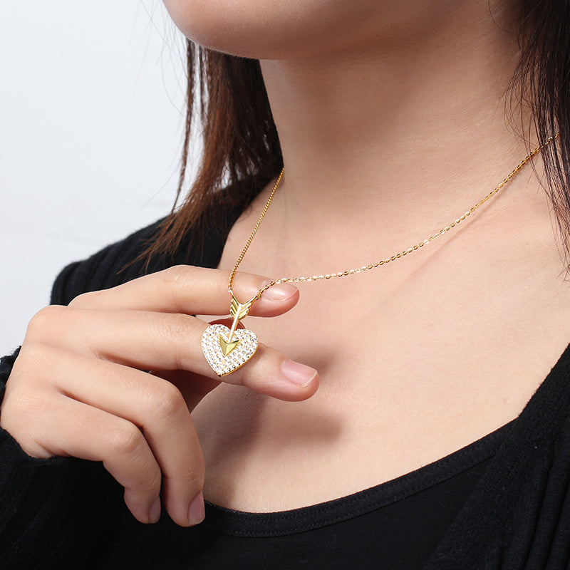 Copper Radiance: Heart-Shaped Diamond Necklace - Net Red Design
