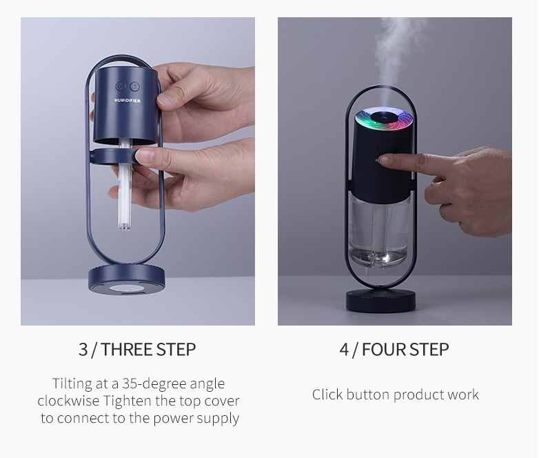 LED Projection Night Light USB Humidifier - 360° Rotary Atomization, Mini Office Air Purifier