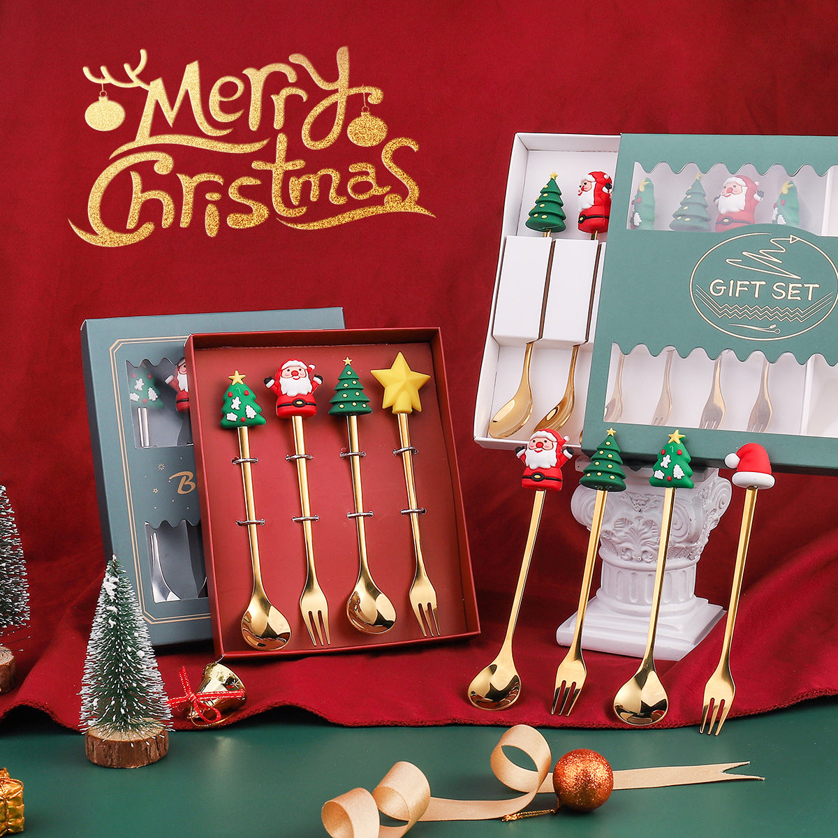 Christmas Dessert Spoon Fruit Fork Set