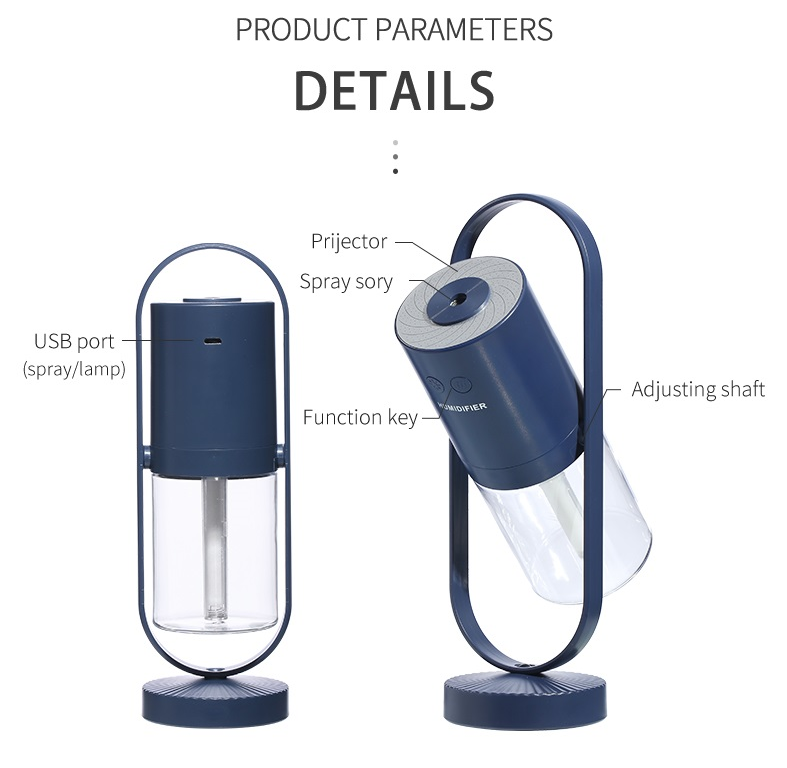 LED Projection Night Light USB Humidifier - 360° Rotary Atomization, Mini Office Air Purifier
