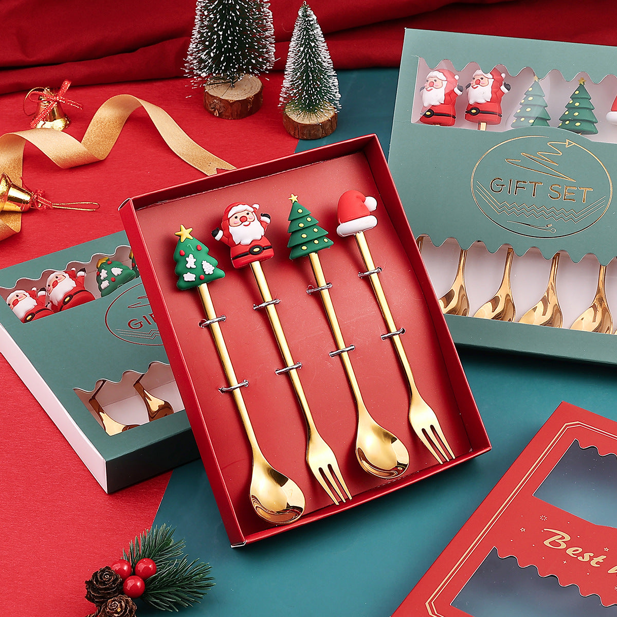 Christmas Dessert Spoon Fruit Fork Set