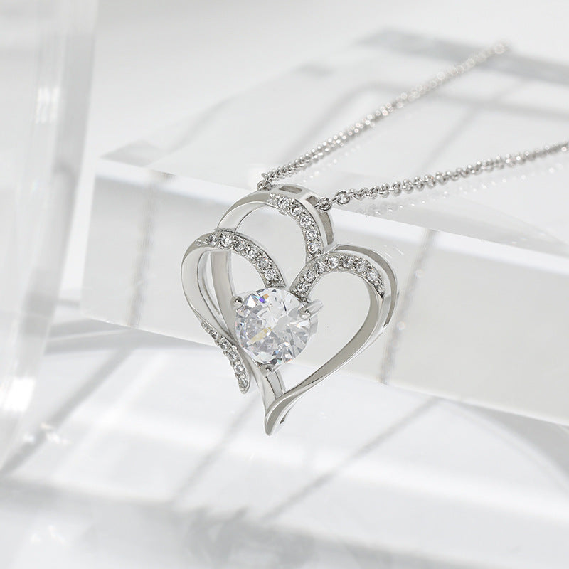 Zircon Double Love Heart-shaped Necklace with Rhinestone