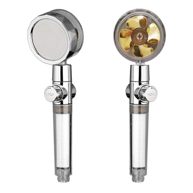 High-Pressure 360° Turbo Propeller Shower Head with Fan Extension and Holder