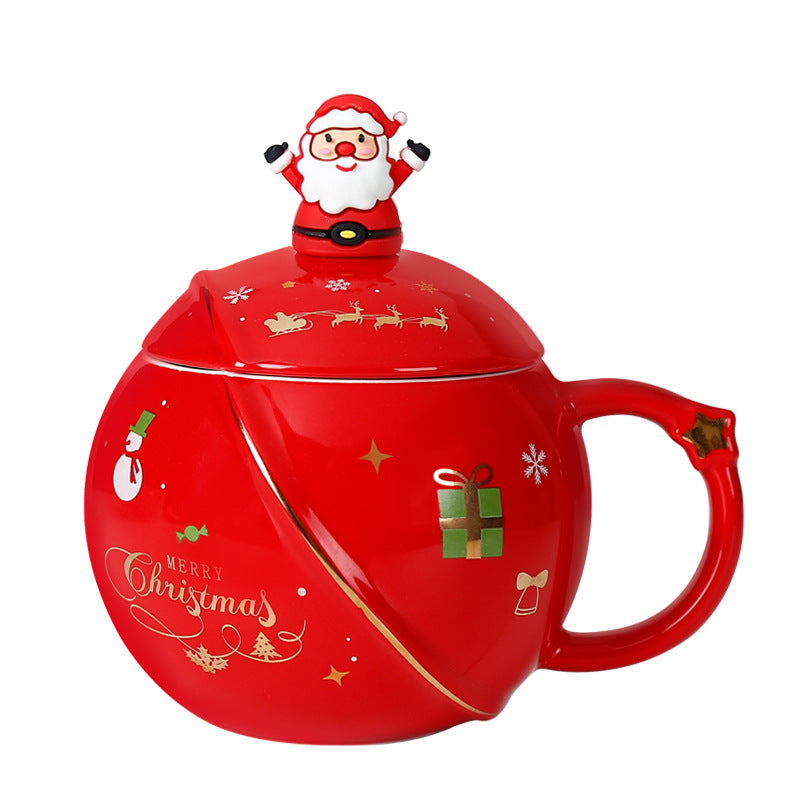 FestiveFlix Christmas Mug Ceramic Cartoon With Lid Spoon Mug Large Capacity