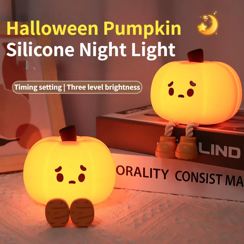 Cute Glow: Rechargeable Pumpkin Night Light - Soft Silicone Lamp with Touch Dimming