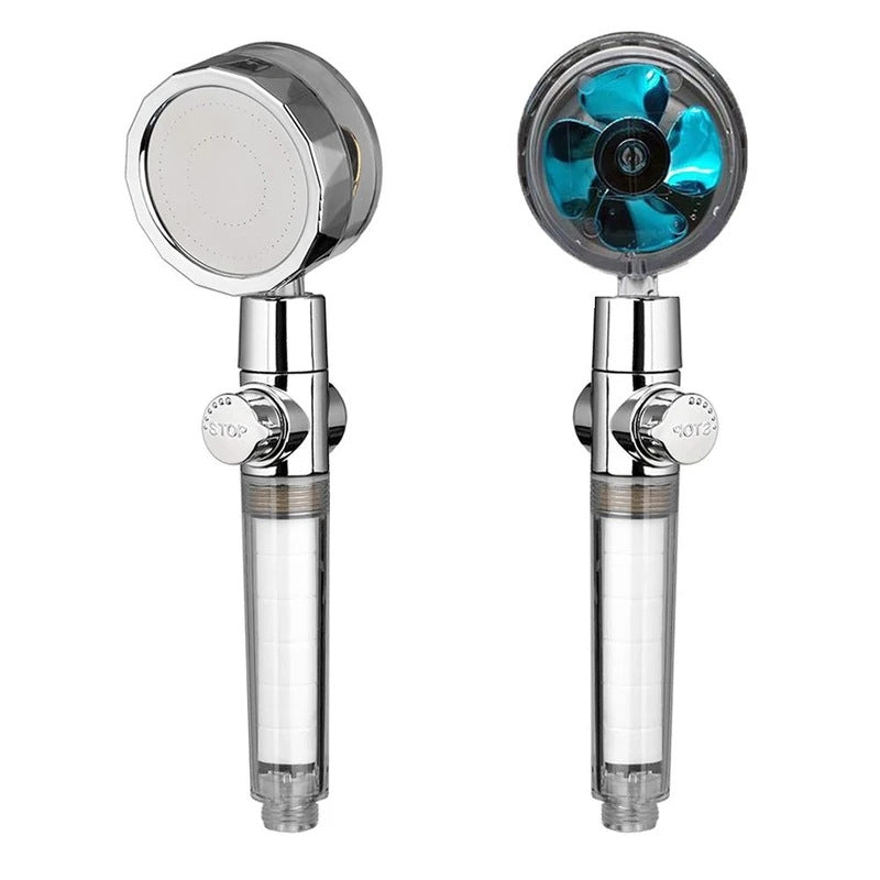 High-Pressure 360° Turbo Propeller Shower Head with Fan Extension and Holder