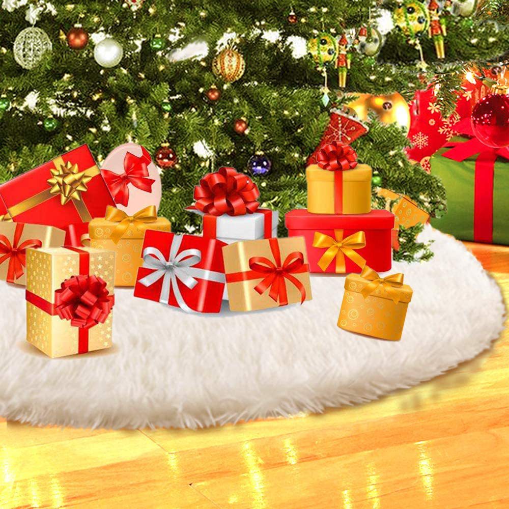 Karlı Elegance Beyaz Yılbaşı Ağacı Etek, Mutlu Noeller Süslemeleri için Peluş Kürk Halı