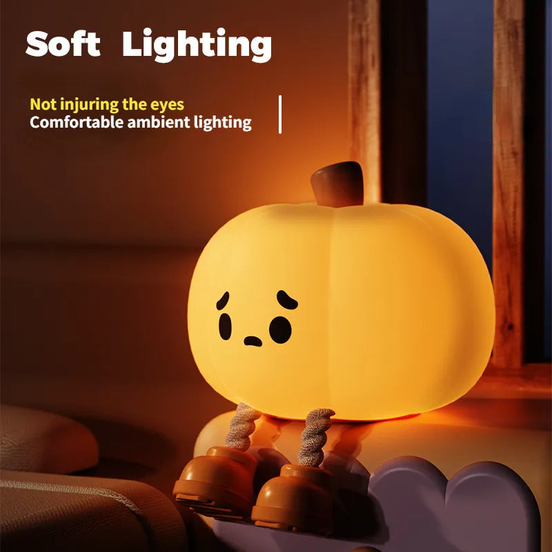 Cute Glow: Rechargeable Pumpkin Night Light - Soft Silicone Lamp with Touch Dimming