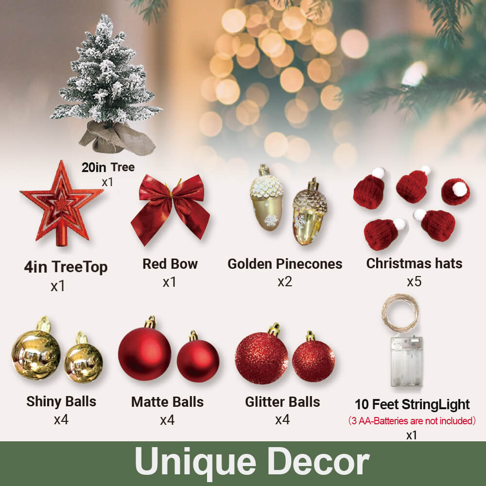 2ft Mini Noel Ağacı, Işıklı Yapay Küçük Masa Üstü Noel Dekorasyonu, Zarif Dekor ve Noel Süsleri