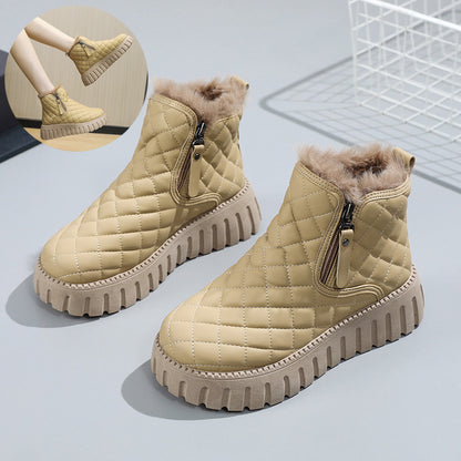 Stylish Plaid Pattern Women's Platform Ankle Boots - Cozy Winter Snow Boots