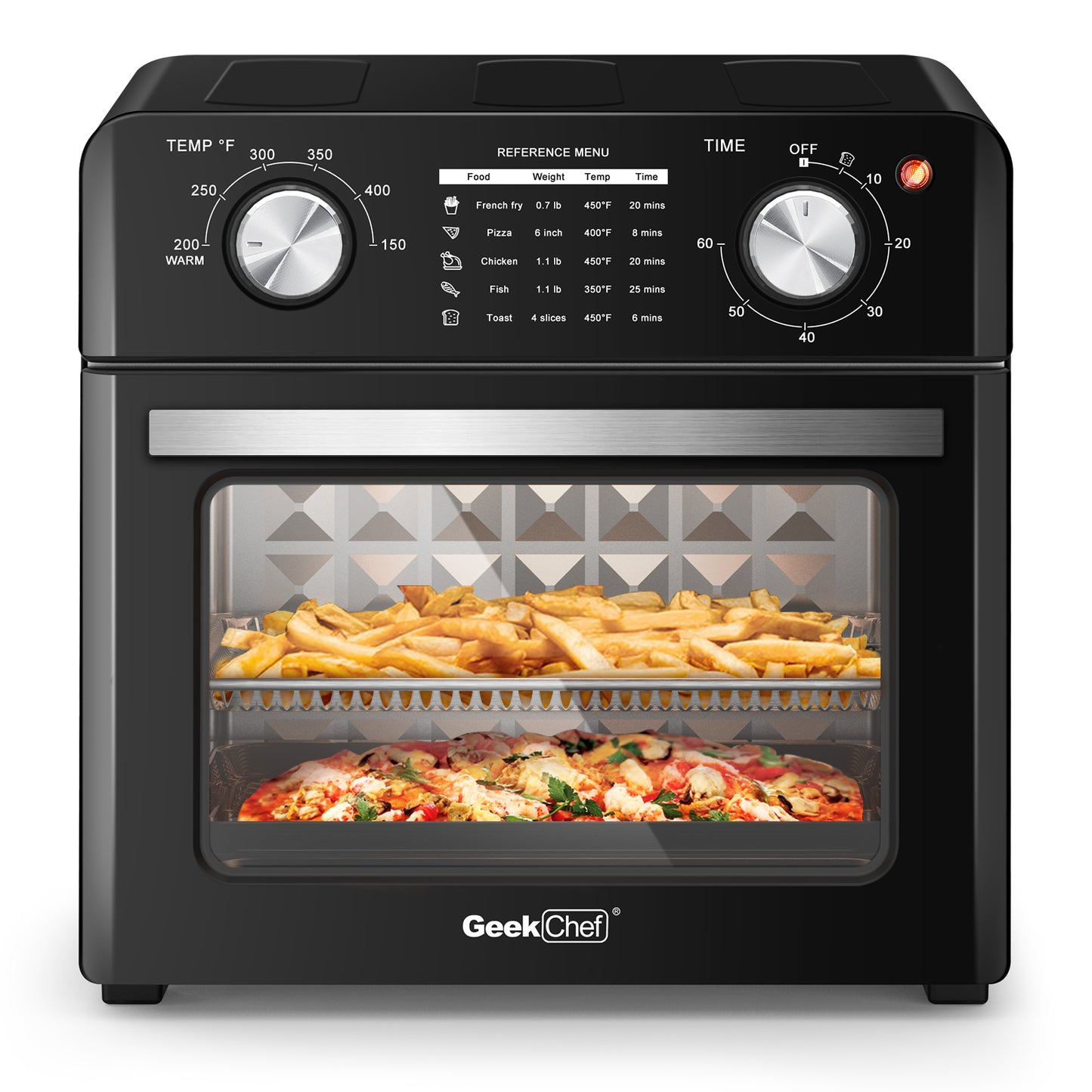 Geek Chef 10 QT Air Fryer Oven - Countertop Toaster Oven with 4-Slice Toaster, Air Fry, Bake - Black Stainless Steel