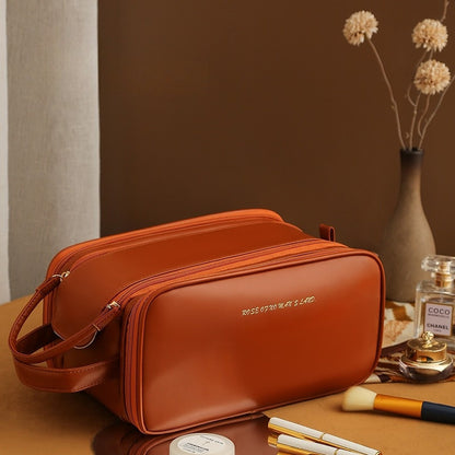 Portable PU Leather Cosmetic Bag, Make Up Bags - High Capacity Three-layer U-shaped Design