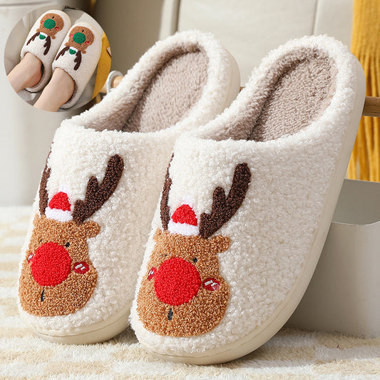 Christmas Elk Slippers: Cute Cartoon Cozy Non-Slip  Winter Slippers FINDOPIA
