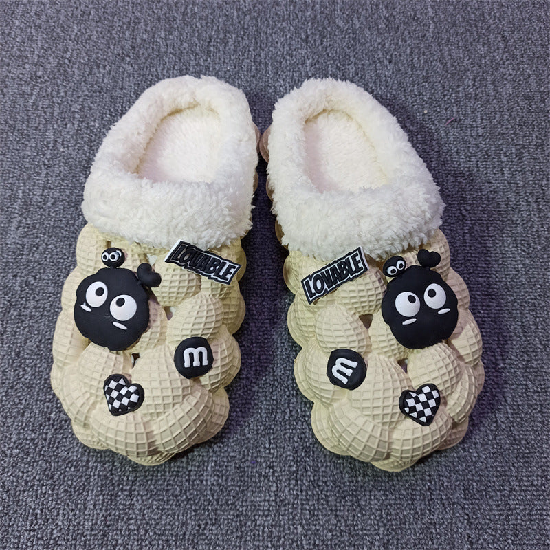 Women's Fashion Casual Lychee Bubble Platform Non-slip Warm Cotton Slippers