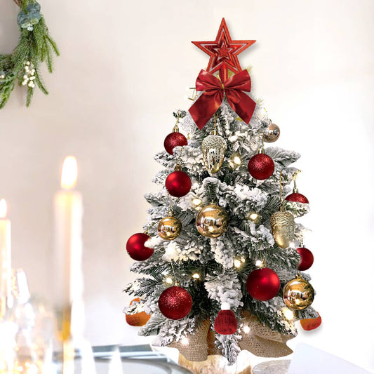2ft Mini Christmas Tree With Light Artificial Small Tabletop Christmas Decoration With Flocked Snow, Exquisite Decor & Xmas Ornaments FINDOPIA