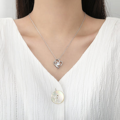 Zircon Double Love Heart-shaped Necklace with Rhinestone