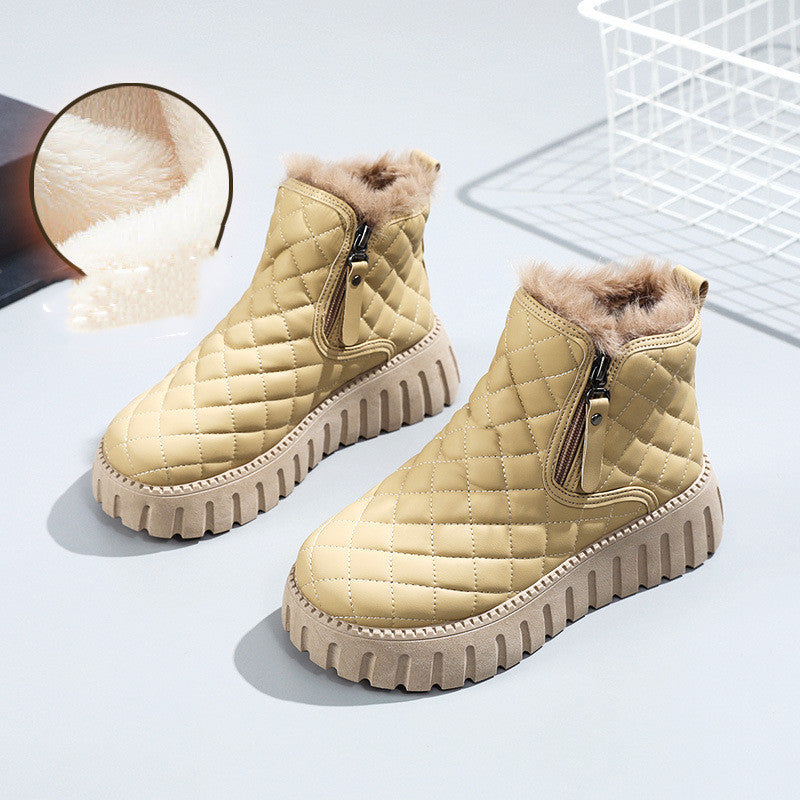 Stylish Plaid Pattern Women's Platform Ankle Boots - Cozy Winter Snow Boots