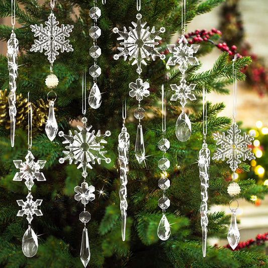 10pcs Christmas Tree Hanging Pendants: Acrylic Ice Strip Snow Ornaments FINDOPIA