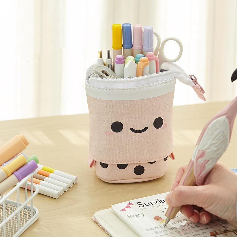 Smiley Face Pen Holder: Cute Girl Heart Multifunctional-Retractable Pencil Case