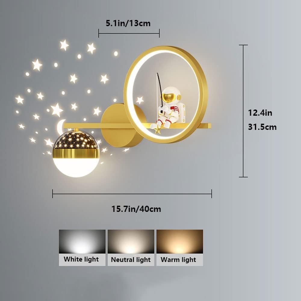 Çocuklar Astronot Ay Yıldız Projeksiyon Gökyüzü Topu Duvar Lambası - Yatak Odası Başucu Dekoru