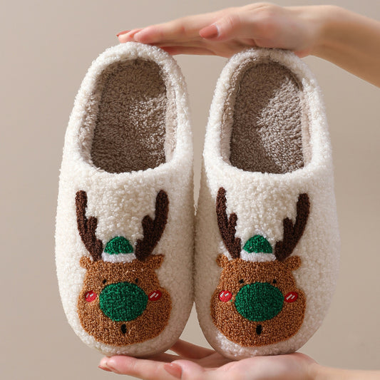 Christmas Elk Slippers: Cute Cartoon Cozy Non-Slip  Winter Slippers FINDOPIA