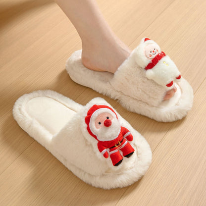 Noel Baba Noel Burnu Açık Terlikler - Sıcak İç Mekan Peluş Ayakkabılar