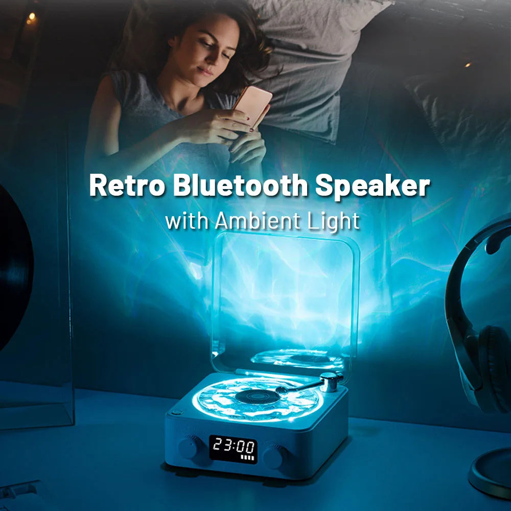 Vintage Vinyl Bluetooth 5.0 Turntable Speaker with RGB Light Show and White Noise