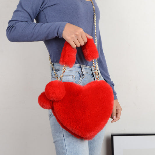 Love Bags Soft Plush Handbags Women Valentine's Day Party Bag FINDOPIA