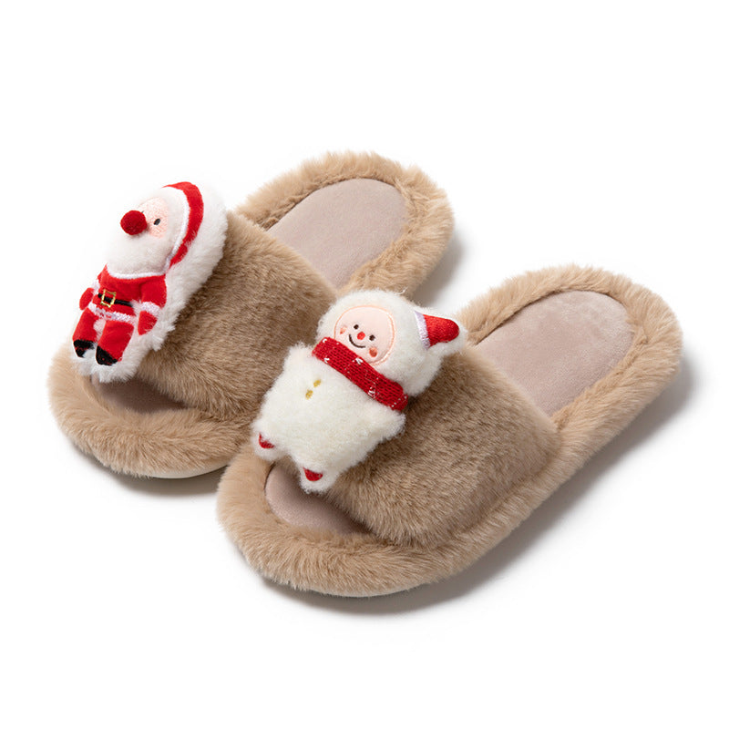Noel Baba Noel Burnu Açık Terlikler - Sıcak İç Mekan Peluş Ayakkabılar