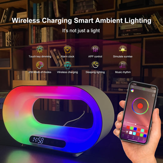 SmartGlow: All-in-One App Control Wireless Charger, Lamp & Alarm Clock FINDOPIA