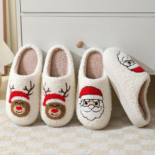 Cartoon Christmas Home Slippers - Unisex Winter Furry Shoes FINDOPIA