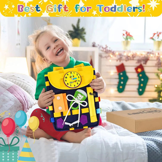 Toddler Busy Board Backpack With Buckles And Learning Activity Toys Develop Basic Life Skills FINDOPIA