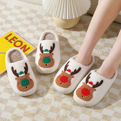 Christmas Elk Slippers: Cute Cartoon Cozy Non-Slip  Winter Slippers