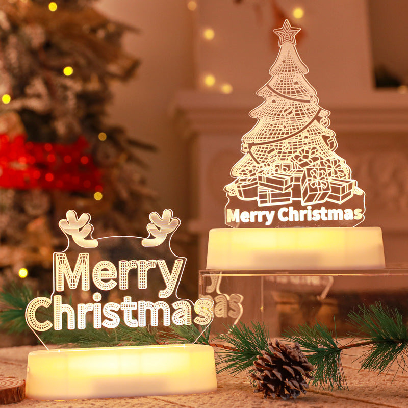 Noel Dekorasyonu 3D Lamba Akrilik LED Gece Işıkları Yeni Yıl Süsleri