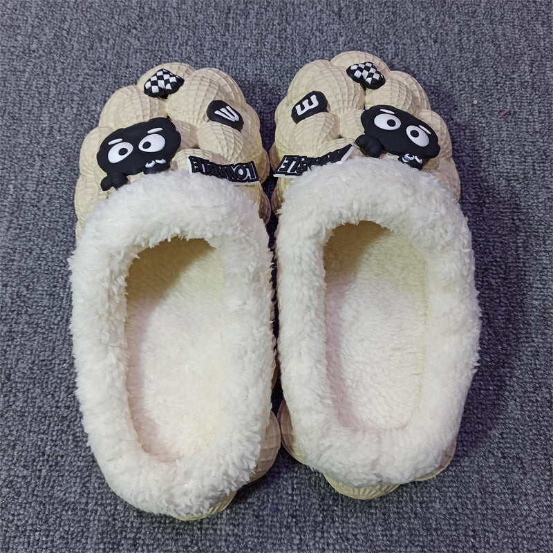 Women's Fashion Casual Lychee Bubble Platform Non-slip Warm Cotton Slippers