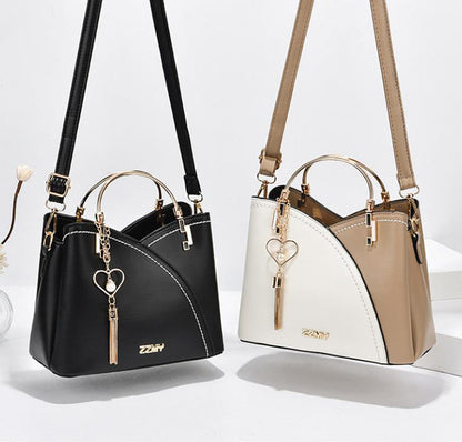 Color Block Satchel Bag, Trendy Metal Tassel Decor Crossbody Bag, Women's Top Ring Purse